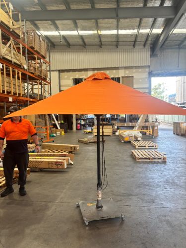 Sunranger Cafe Series Umbrella - 2.1m Square Black. Canopy: Spuncrylic - Orange SECONDS