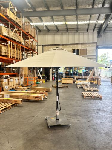 Sunranger Cafe Series Umbrella - 3.0m Square Black. Canopy: SunNova - Calico/Ecru Natural SECONDS