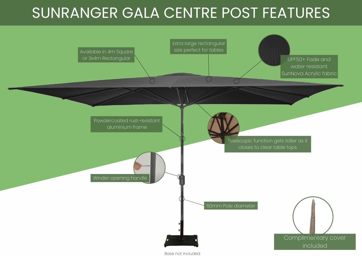 Sunranger Gala Centre Post Telescopic Umbrella Infographic